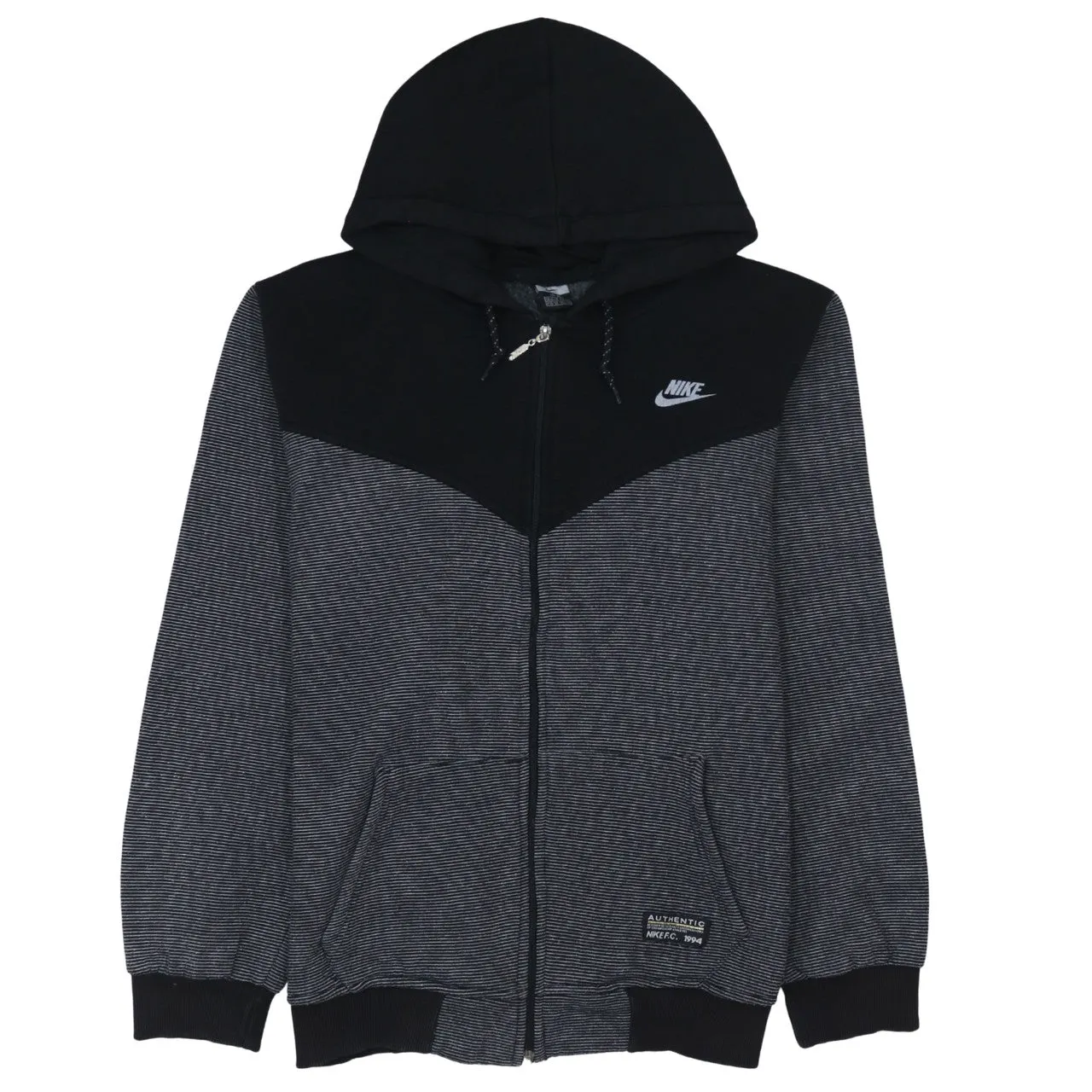 Nike Black Grey Full Zip Hoodie Women’s XXLarge Embroidered Swoosh Fleece Lined Sweatshirt sold by Vintage Club