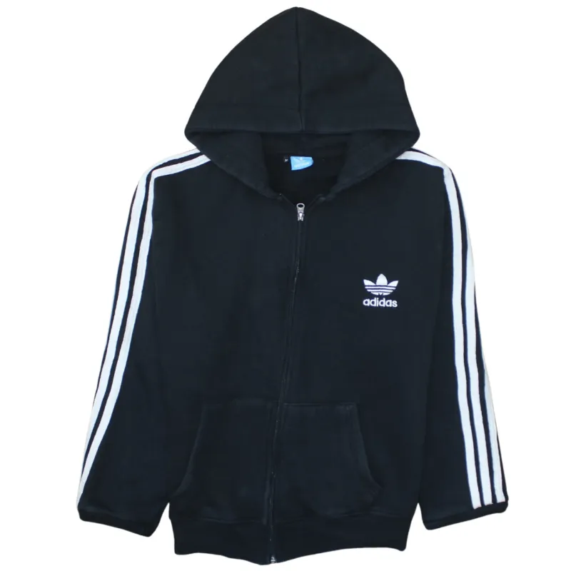Adidas Black Hoodie Women’s Medium Trefoil Embroidered Logo Three Stripe Zip Sweatshirt sold by Vintage Club