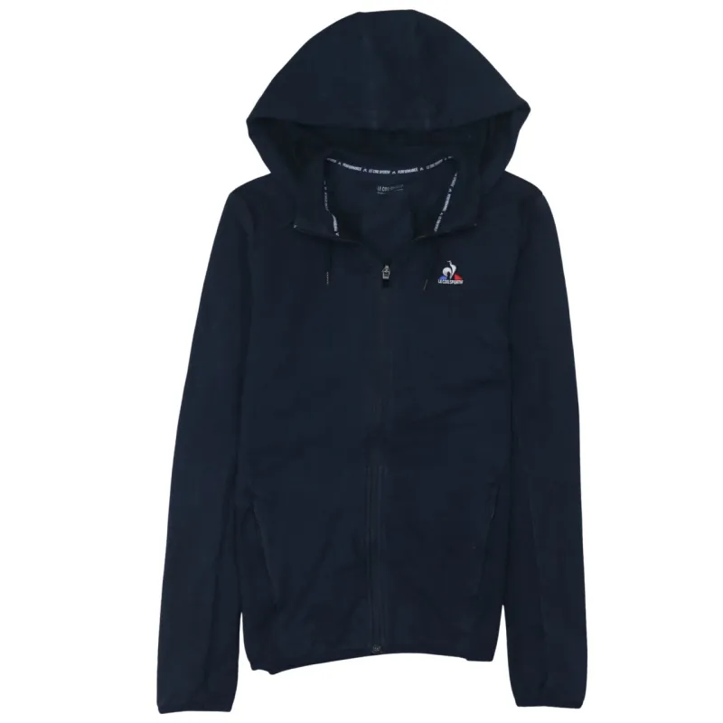 Le Coq Sportif Navy Blue Zip Hoodie Women’s Small Embroidered Chest Logo Zip Pockets Sweatshirt sold by Vintage Club