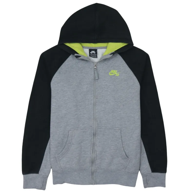 Nike Grey Black Hoodie Women’s XLarge Full Zip Green Embroidered SB Logo Fleece Top made by Nike