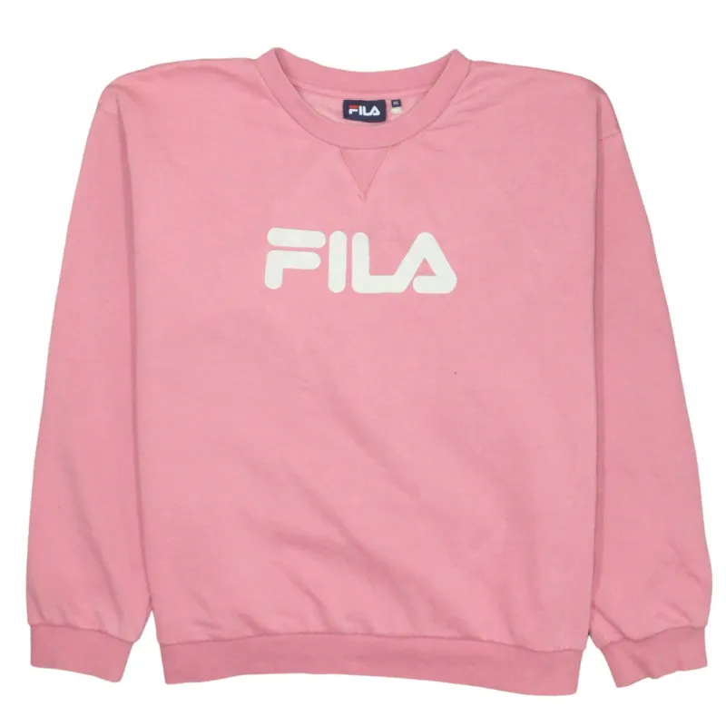 Fila Pink Sweatshirt Women's XLarge Printed Logo Crewneck Ribbed Cuffs Pullover Top made by Fila