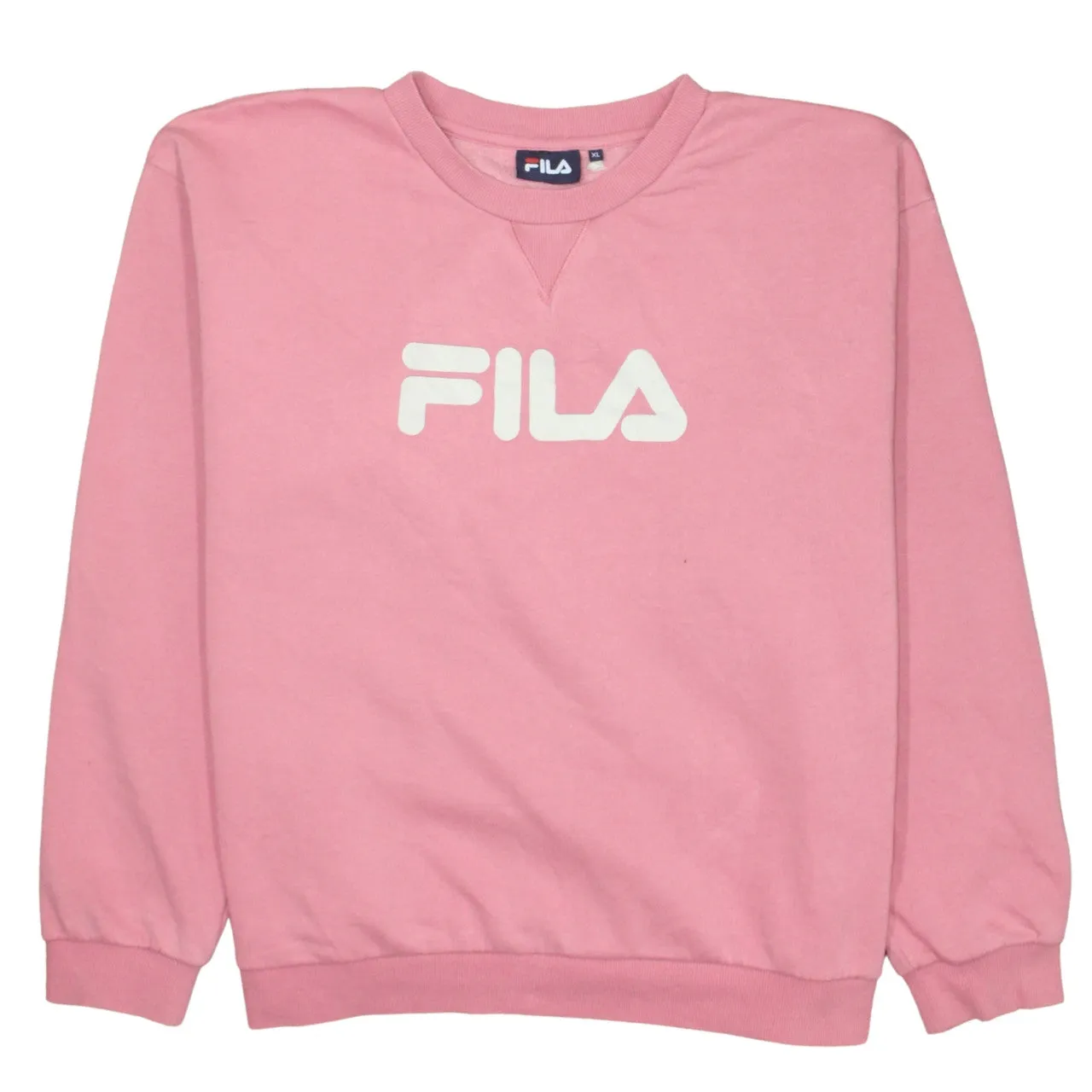 Fila Pink Sweatshirt Women's XLarge Printed Logo Crewneck Ribbed Cuffs Pullover Top sold by Vintage Club