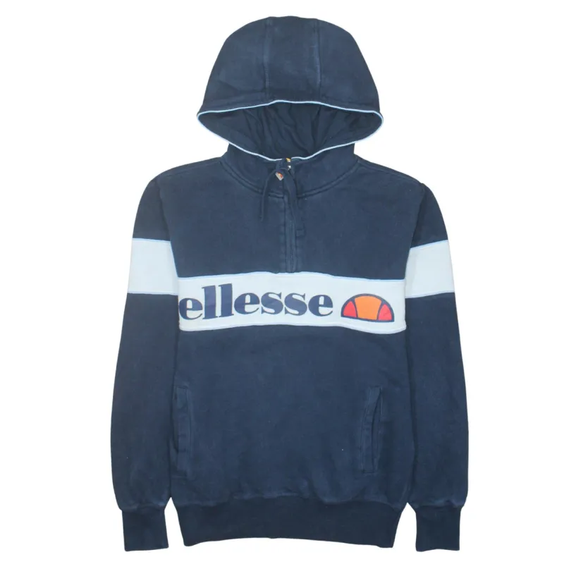 Ellesse Navy Blue Hoodie Men's Small Half Zip Printed Logo Front Pocket Sweatshirt sold by Vintage Club