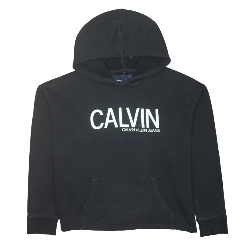Calvin Klein Black Hoodie Women’s Large Printed Logo Front Pouch Pullover Sweatshirt made by Calvin Klein