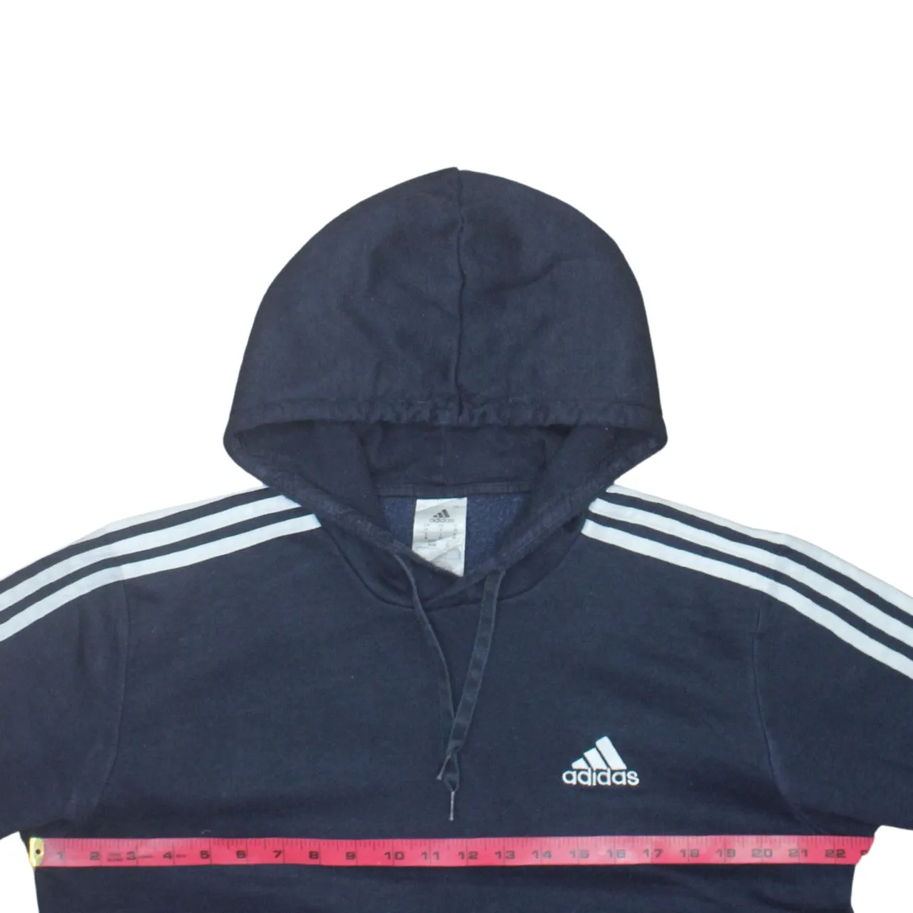 Adidas Navy Blue Hoodie Men's Medium Embroidered Logo Three Stripe Sleeves Pullover Sweatshirt sold by Vintage Club product image thumbnail 5