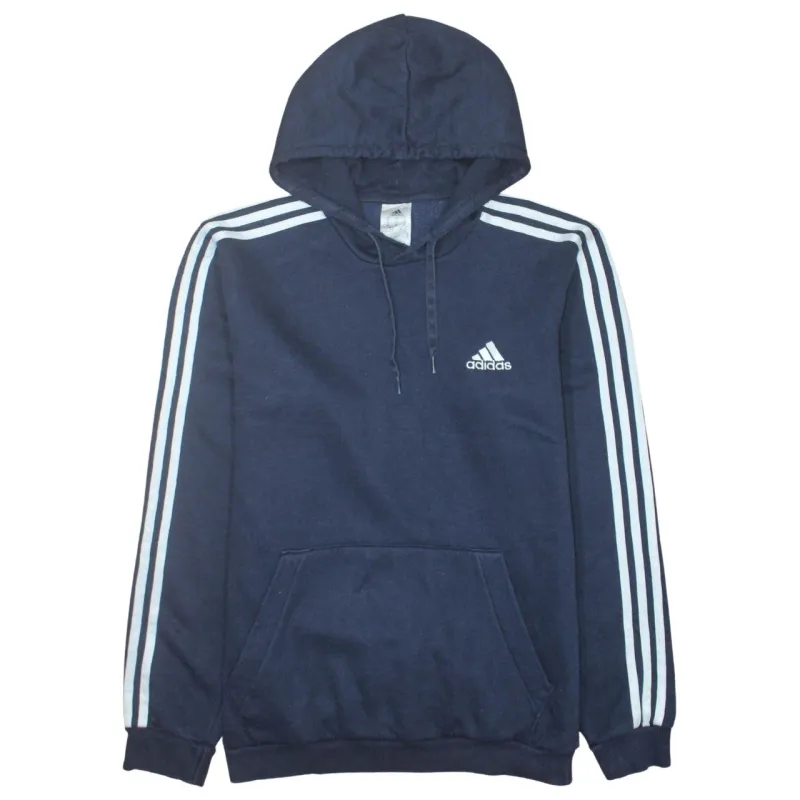 Adidas Navy Blue Hoodie Men's Medium Embroidered Logo Three Stripe Sleeves Pullover Sweatshirt sold by Vintage Club