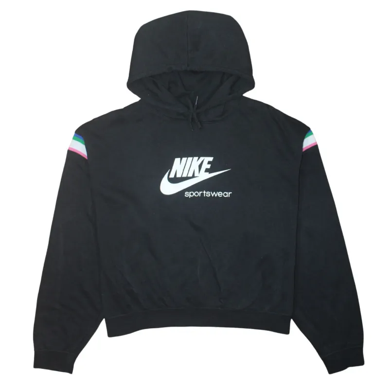 Nike Black Hoodie Women’s XLarge Printed Sportswear Logo Rainbow Stripe Sleeves Sweatshirt made by Nike