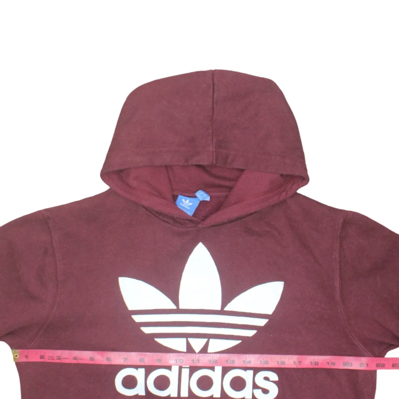 Adidas Burgundy Red Hoodie Men's Medium Printed Trefoil Logo Front Pocket Pullover Sweatshirt sold by Vintage Club product image thumbnail 5