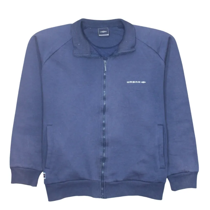 Umbro Navy Blue Full Zip Sweatshirt Men's Large Embroidered Logo Ribbed Cuffs Track Top made by Umbro