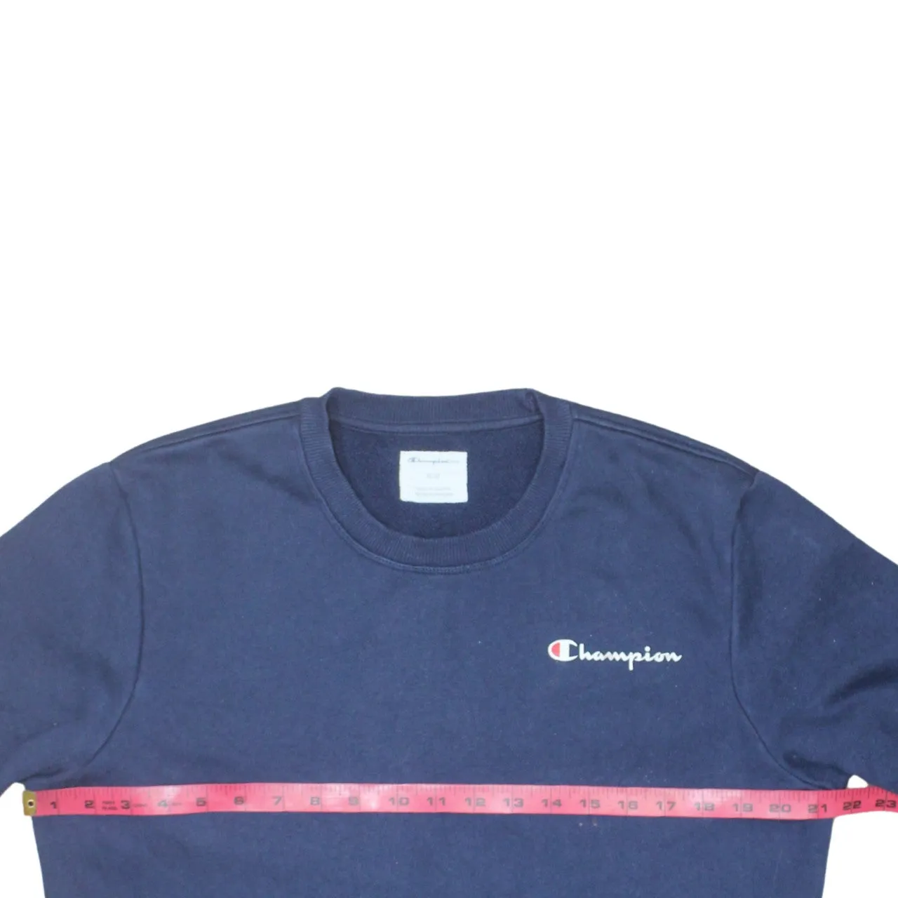 Champion Navy Blue Sweatshirt Men's Medium Embroidered Chest Logo Crewneck Pullover Fleece Top sold by Vintage Club product image thumbnail 5