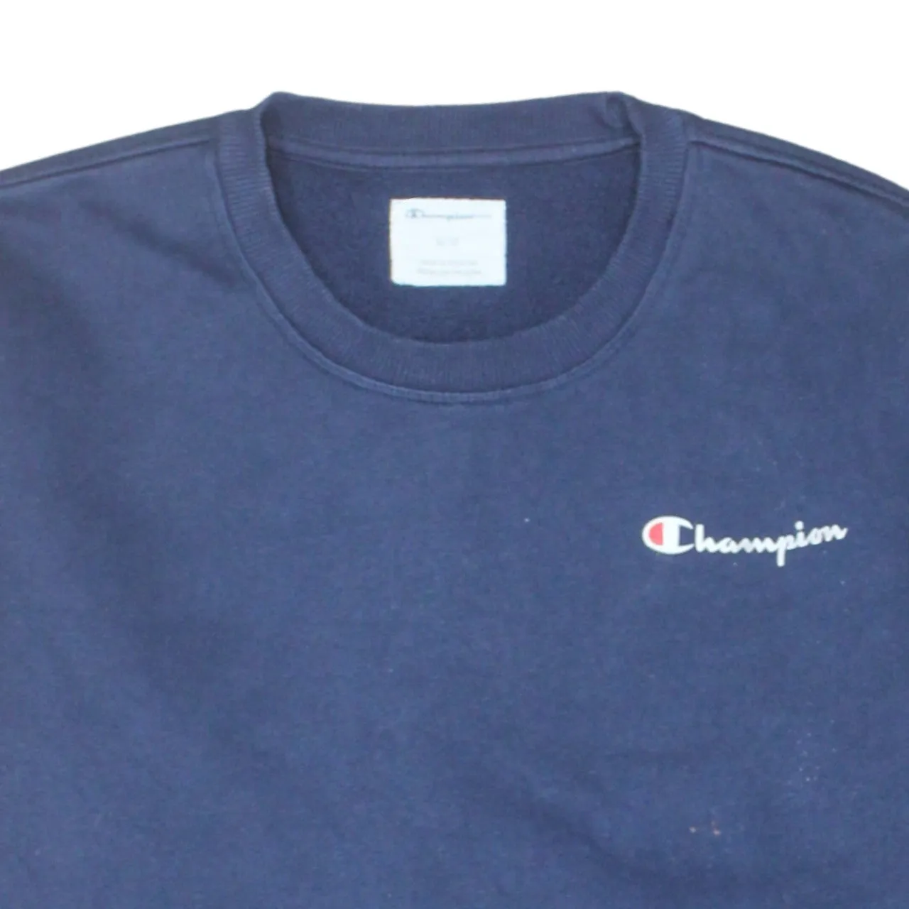 Champion Navy Blue Sweatshirt Men's Medium Embroidered Chest Logo Crewneck Pullover Fleece Top sold by Vintage Club product image thumbnail 3