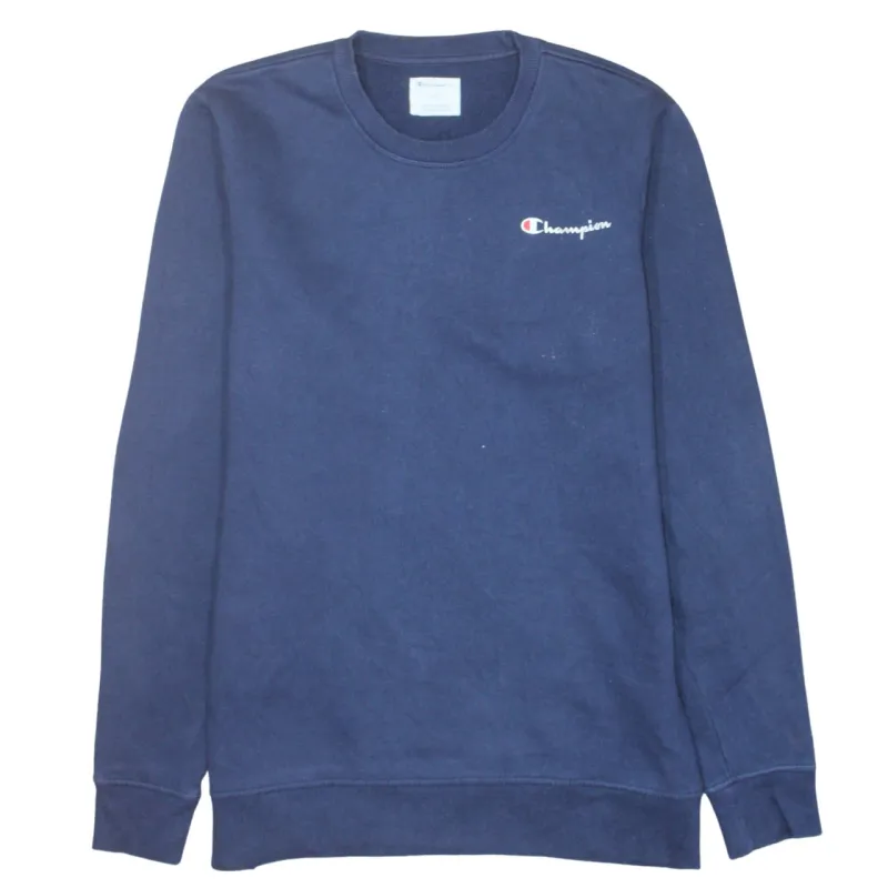 Champion Navy Blue Sweatshirt Men's Medium Embroidered Chest Logo Crewneck Pullover Fleece Top sold by Vintage Club