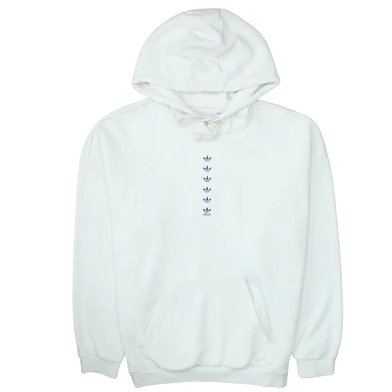 Adidas White Hoodie Women’s Large Embroidered Trefoil Front Logo Fleece Pullover Sweatshirt sold by Vintage Club