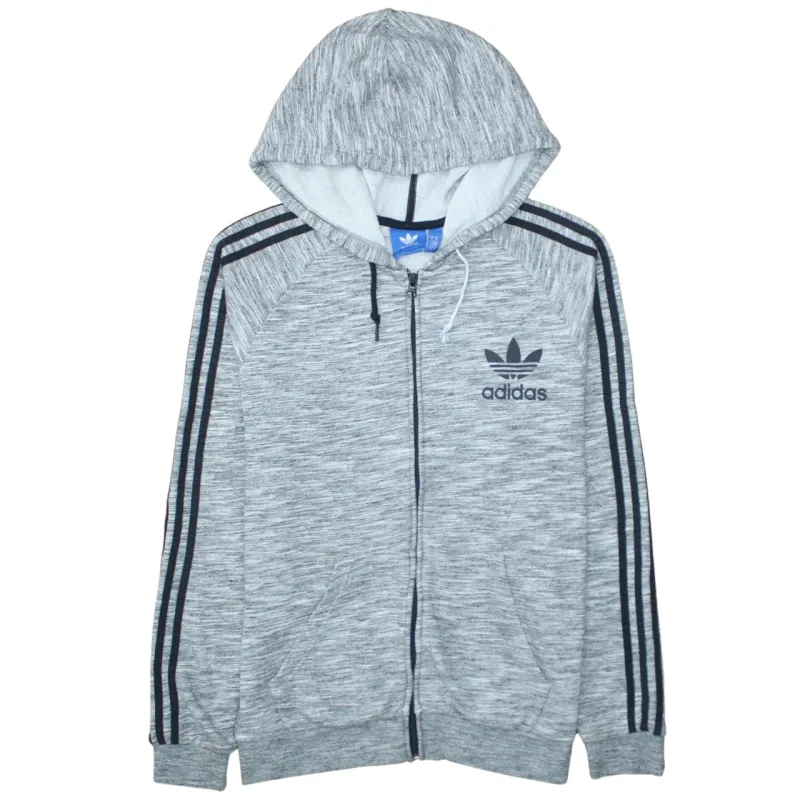 Adidas Grey Marl Hoodie Women's Medium Full Zip Three Stripe Sleeves Printed Trefoil Sweatshirt sold by Vintage Club