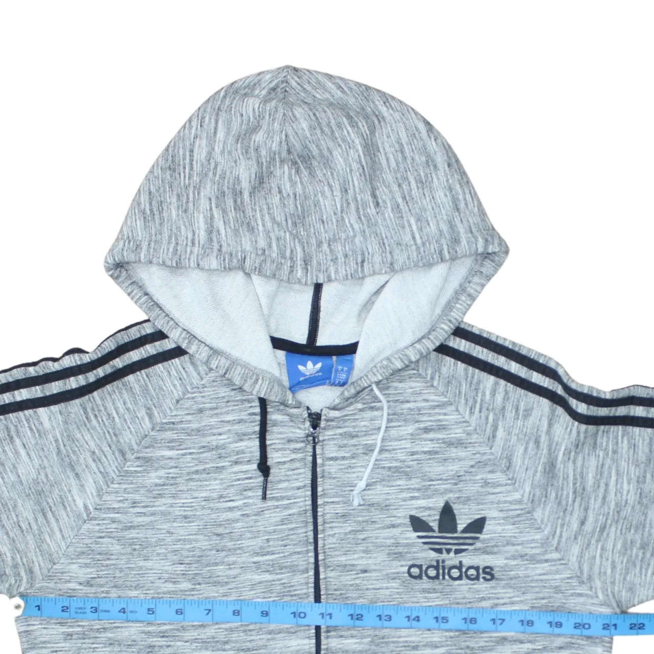 Adidas Grey Marl Hoodie Women's Medium Full Zip Three Stripe Sleeves Printed Trefoil Sweatshirt sold by Vintage Club product image thumbnail 5