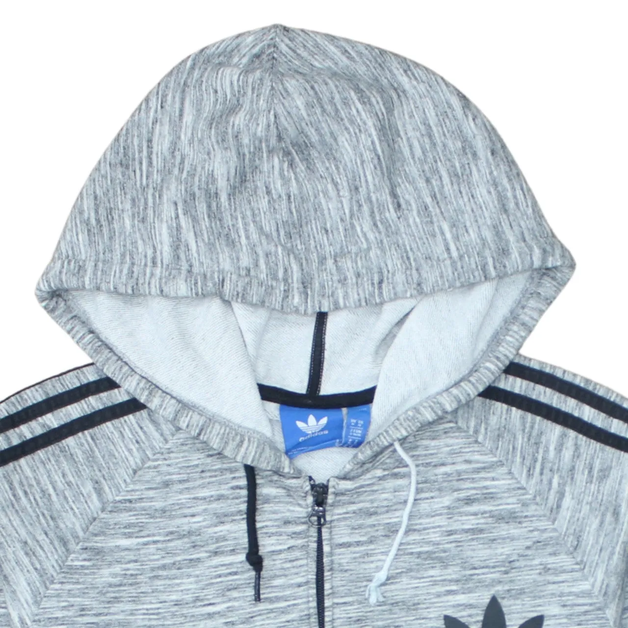 Adidas Grey Marl Hoodie Women's Medium Full Zip Three Stripe Sleeves Printed Trefoil Sweatshirt sold by Vintage Club product image thumbnail 3
