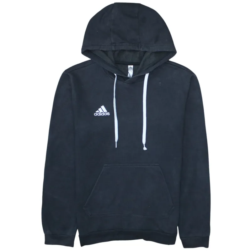 Adidas Black Hoodie Men's Small Embroidered Chest Logo Drawstring Fleece Pullover Sweatshirt sold by Vintage Club