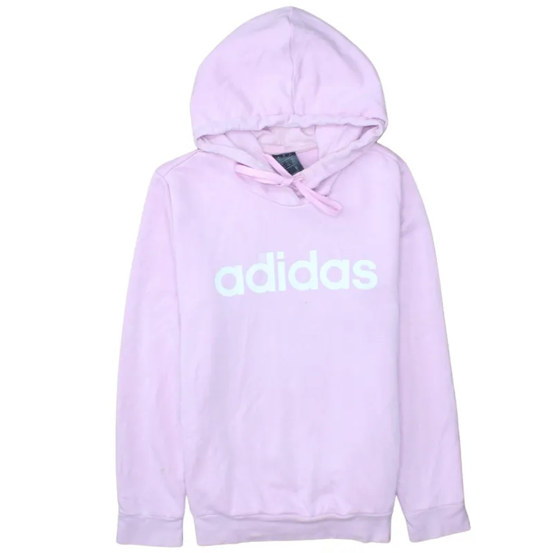Adidas Light Pink Hoodie Women’s Medium Printed Logo Pullover Fleece Sweatshirt Top made by Adidas