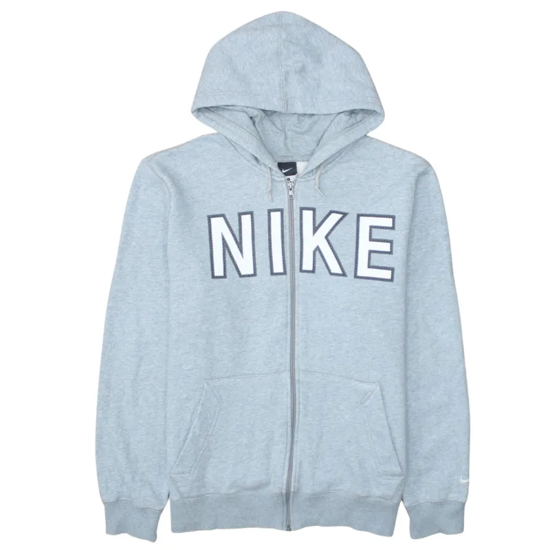 Nike Light Grey Full Zip Hoodie Men's Large Embroidered Logo Split Pocket Sweatshirt sold by Vintage Club