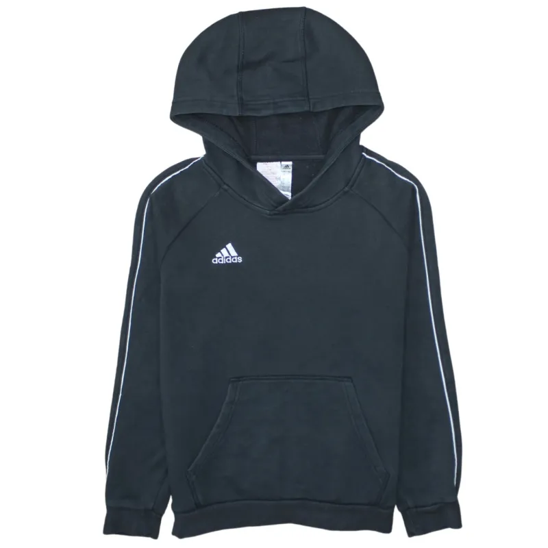 Adidas Black Hoodie Women’s Medium Embroidered Logo White Piping Pocket Pullover Sweatshirt sold by Vintage Club