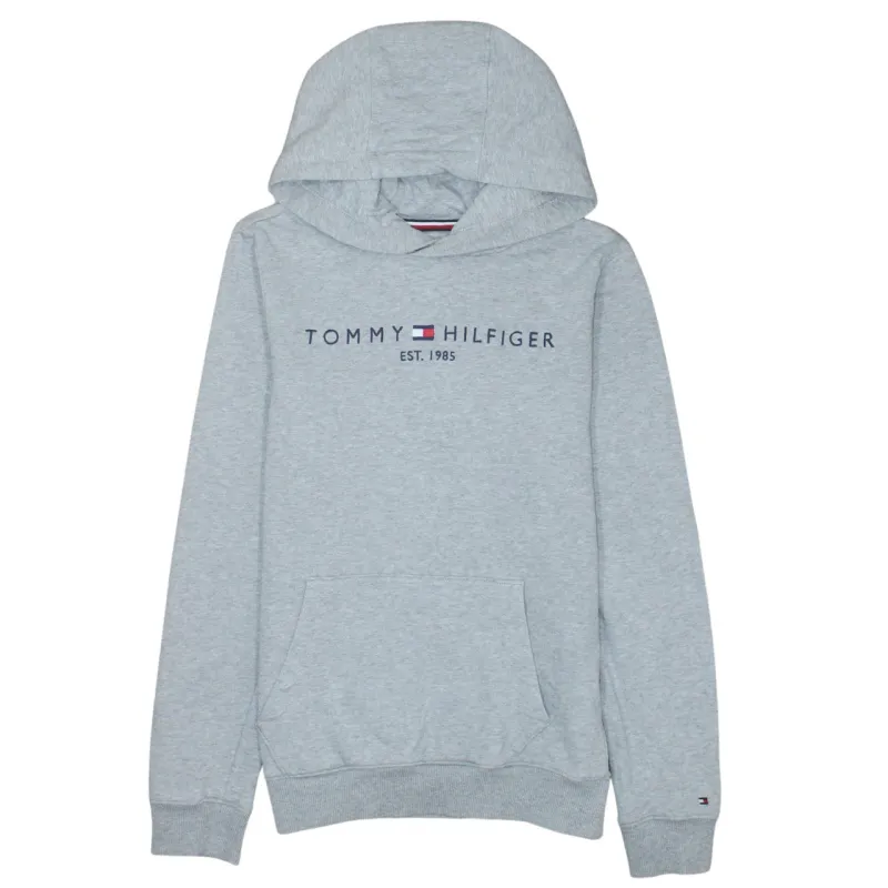 Tommy Hilfiger Light Grey Hoodie Men's XSmall Printed Logo Front Pouch Ribbed Hem Sweatshirt made by Tommy Hilfiger