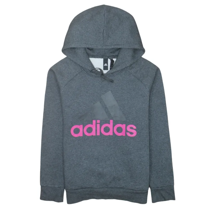 Adidas Dark Grey Hoodie Women's Medium Printed Logo Raglan Sleeves Fleece Pullover Sweatshirt made by Adidas
