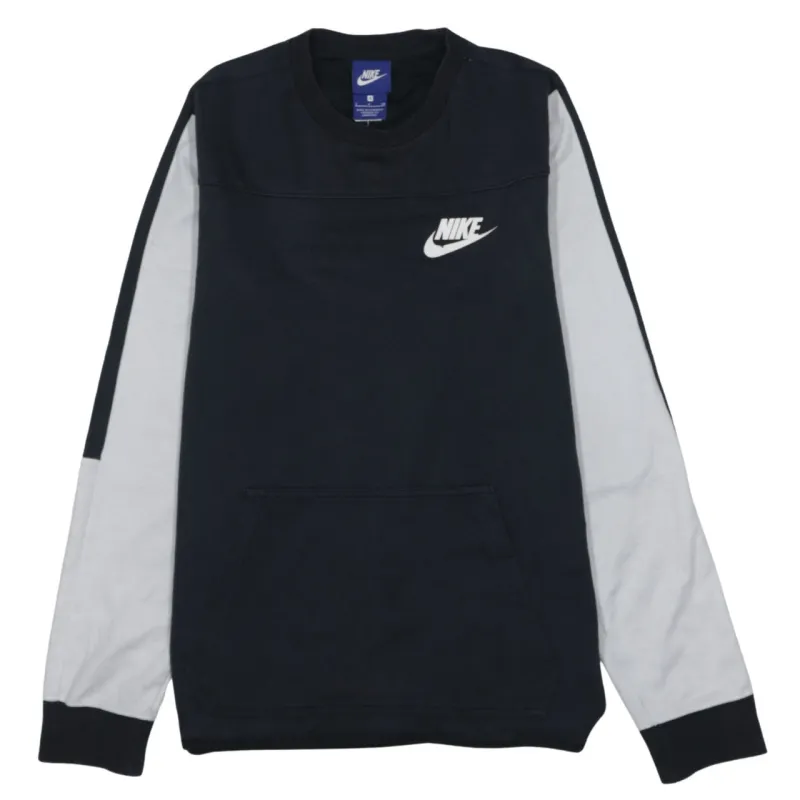 Nike Black Crewneck Sweatshirt Men's Small Printed Swoosh Logo Colour Block Pullover Top made by Nike