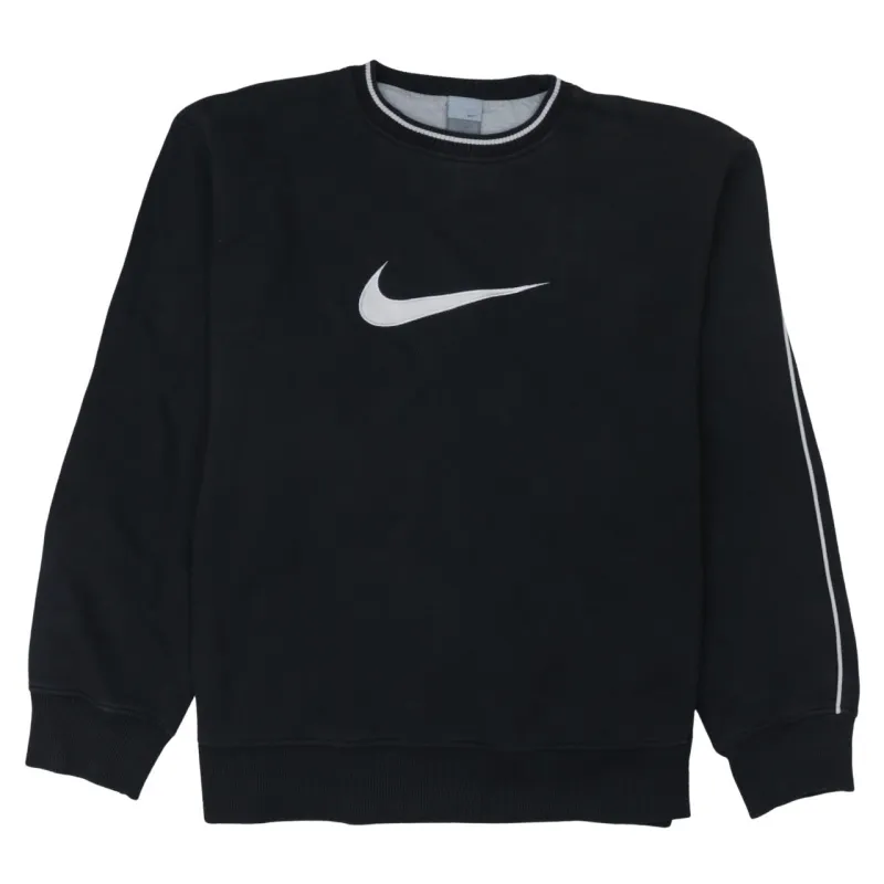 Nike Black Sweatshirt Men's XLarge Printed Swoosh Logo Stripe Sleeves Crewneck Pullover made by Nike