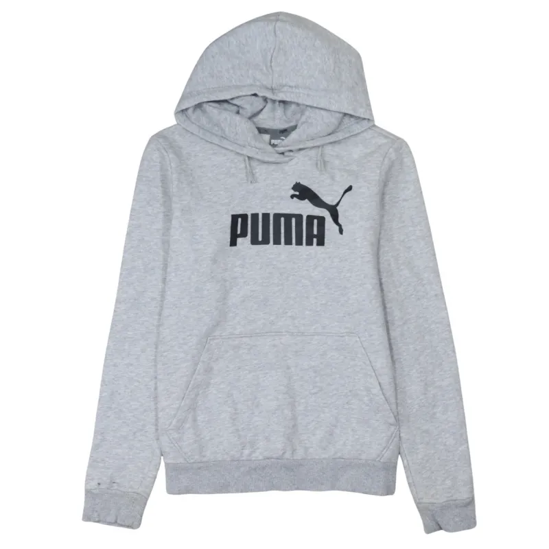 Puma Light Grey Hoodie Women’s Large Printed Logo Front Pouch Pocket Pullover Sweatshirt sold by Vintage Club