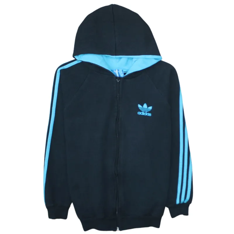 Adidas Black Blue Hoodie Men’s XSmall Full Zip Trefoil Logo Three Stripe Sleeves Sweatshirt sold by Vintage Club