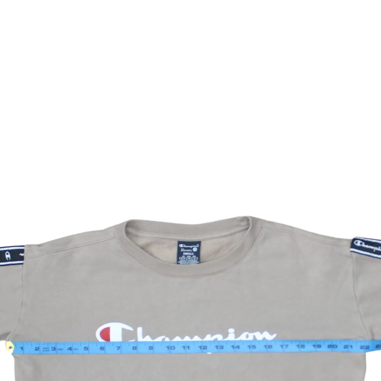 Champion Beige Cream Sweatshirt Men's Small Printed Script Logo Sleeve Tape Pullover Top sold by Vintage Club product image thumbnail 5