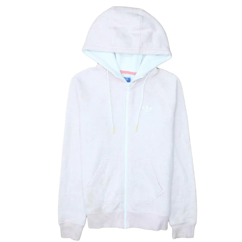 Adidas Light Pink Zip Hoodie Women’s Small Embroidered Trefoil Logo Split Pockets Sweatshirt made by Adidas
