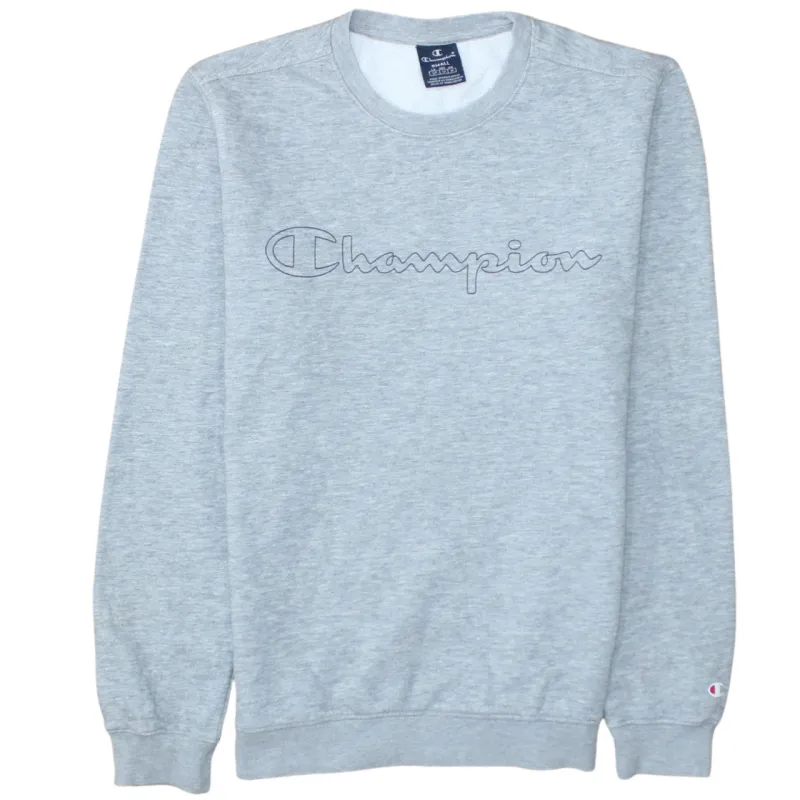 Champion Light Grey Sweatshirt Men's Small Embroidered Script Logo Crewneck Pullover Fleece Top sold by Vintage Club