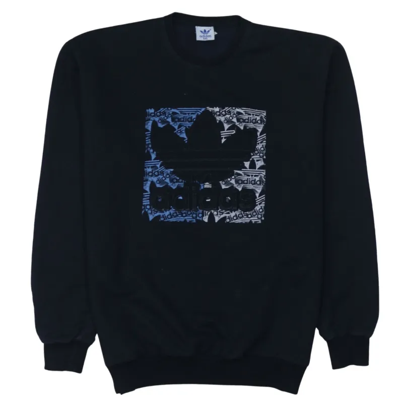 Adidas Black Sweatshirt Women's XXLarge Trefoil Printed Logo Crewneck Pullover Top sold by Vintage Club