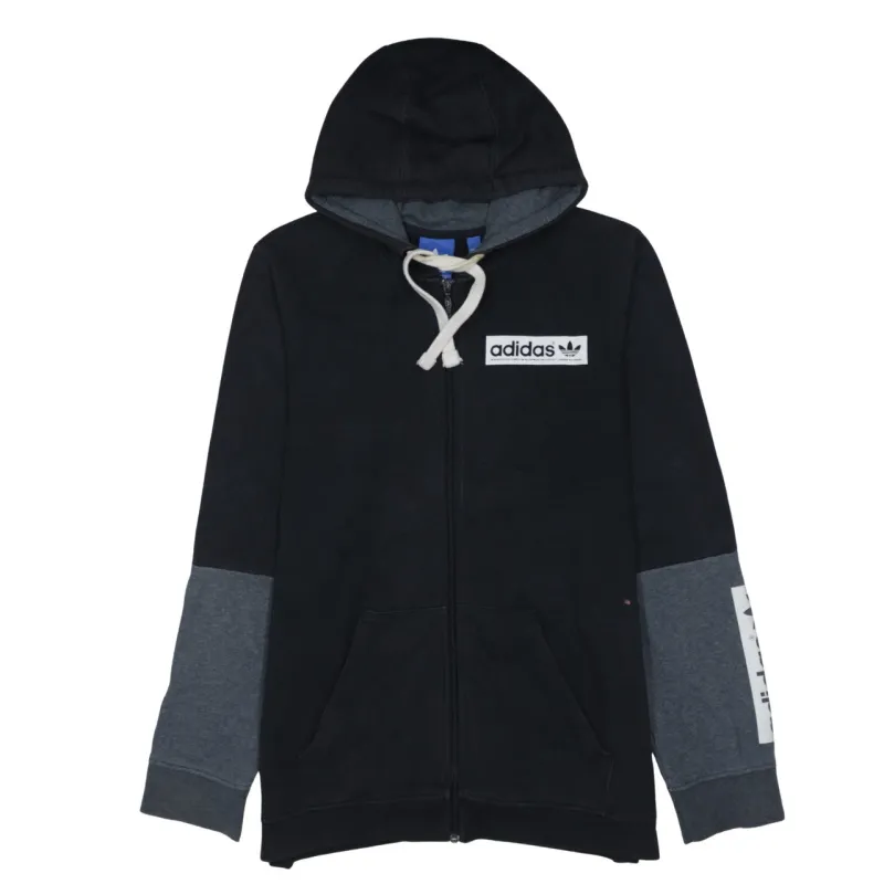 Adidas Black Grey Hoodie Men's Medium Full Zip Embroidered Logo Split Sleeve Sweatshirt sold by Vintage Club
