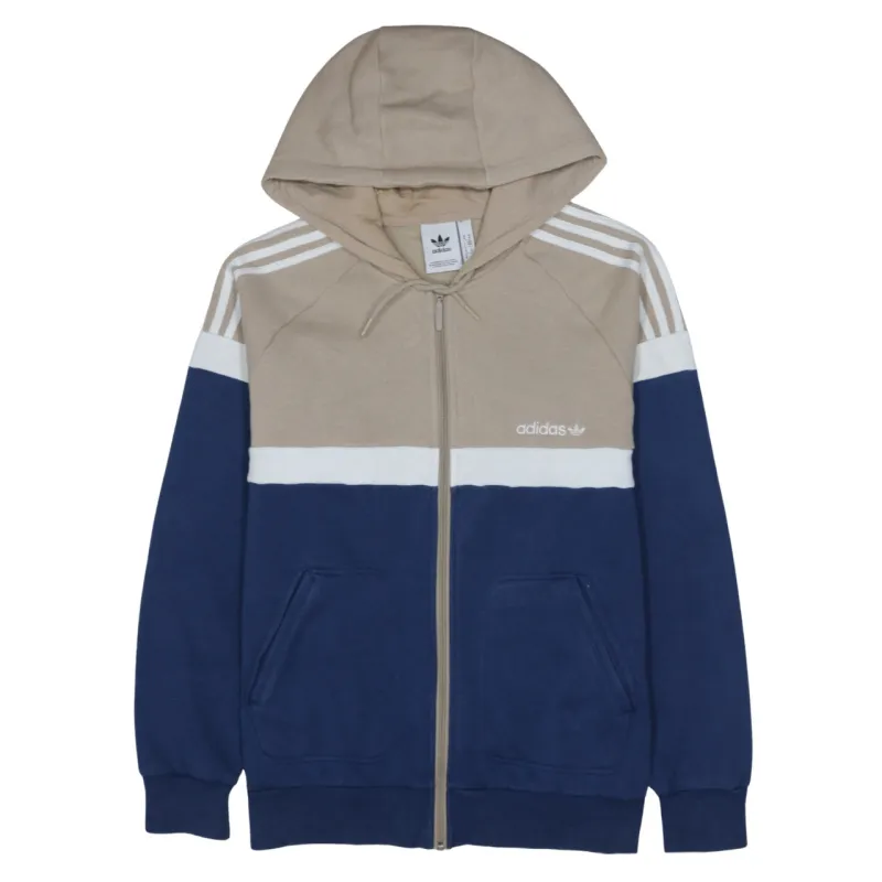 Adidas Beige Navy Hoodie Women’s Medium Full Zip Three Stripe Embroidered Logo Sweatshirt made by Adidas