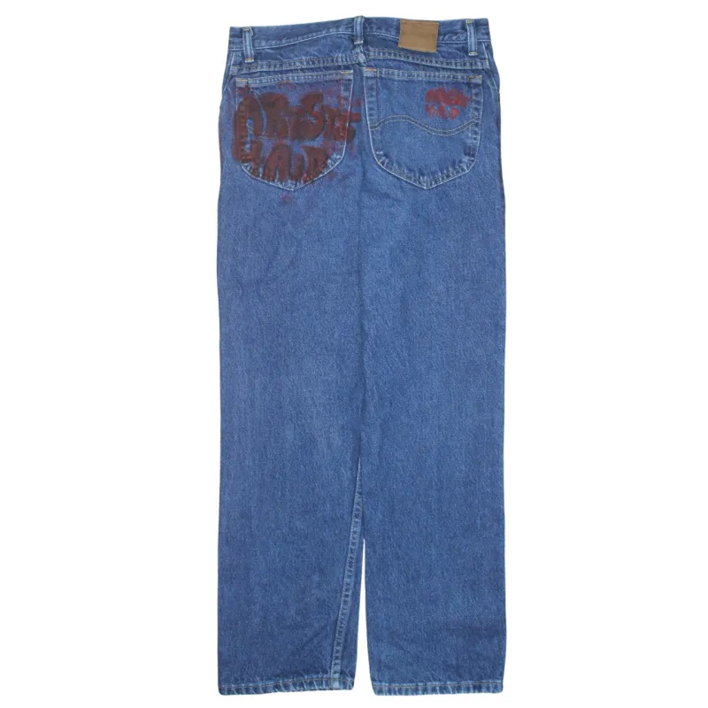 Lee Blue Denim Jeans Men's 32x29 Straight Leg Back Pocket Graphic Print Pants sold by Vintage Club