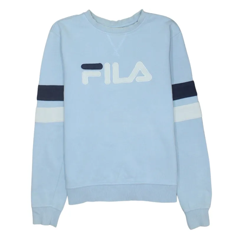 Fila Light Blue Sweatshirt Men's Small Embroidered Logo Stripe Sleeve Crewneck Pullover made by Fila