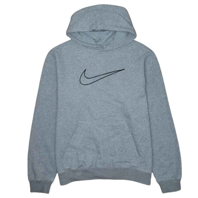 Nike Grey Hoodie Men’s Large Printed Swoosh Logo Front Pouch Pullover Sweatshirt sold by Vintage Club