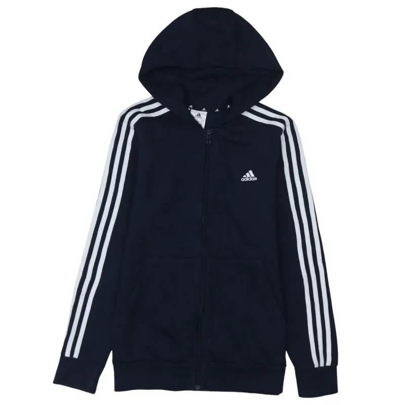 Adidas Navy Blue Hoodie Women’s Large Full Zip Three Stripe Sleeves Embroidered Logo Sweatshirt sold by Vintage Club