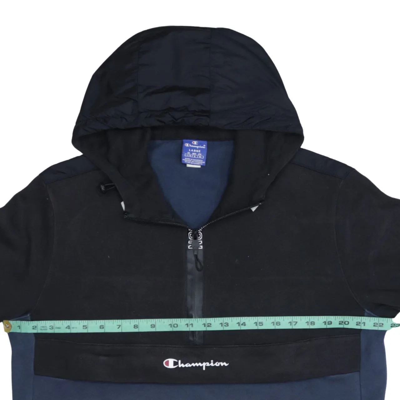Champion Black Navy Hoodie Women's Large Embroidered Logo Half Zip Front Pocket Pullover Sweatshirt sold by Vintage Club product image thumbnail 5
