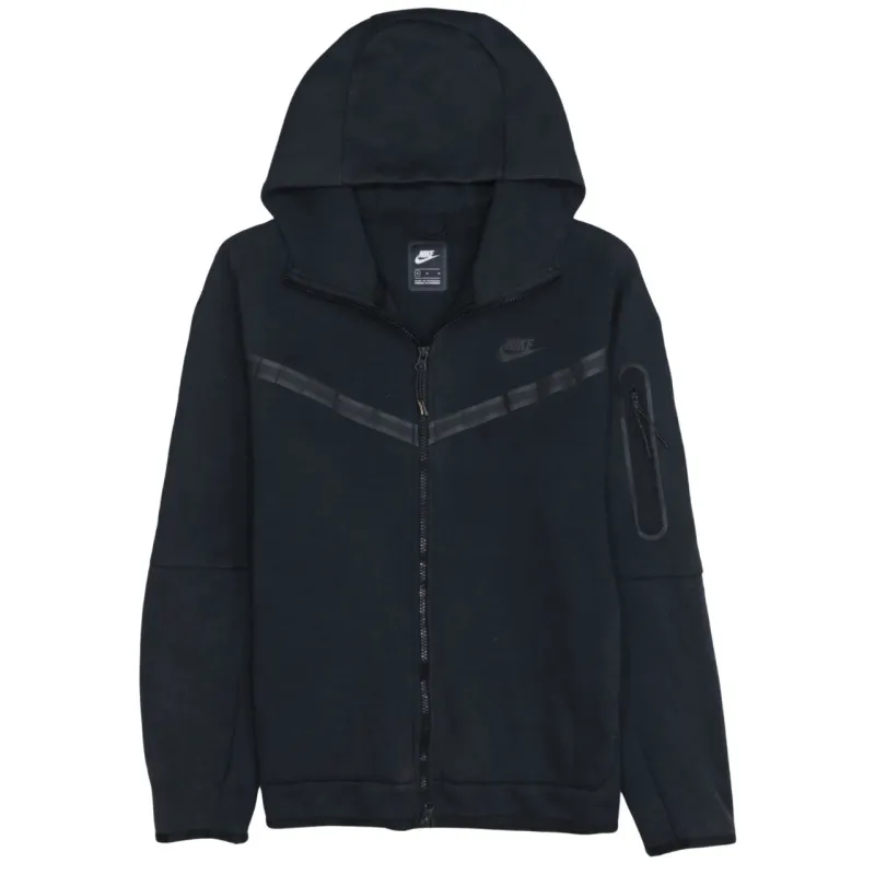 Nike Black Full Zip Hoodie Men's Medium Arm Zip Pocket Printed Chest Logo Sweatshirt made by Nike