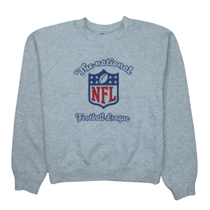 NFL Light Grey Sweatshirt Men's Small Printed Shield Logo Raglan Crewneck Pullover Fleece Top sold by Vintage Club