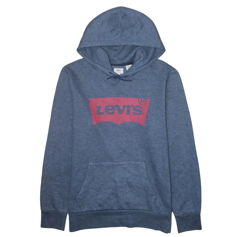 Levi's Blue Hoodie Women's Large Printed Batwing Logo Drawstring Pouch Pocket Sweatshirt sold by Vintage Club