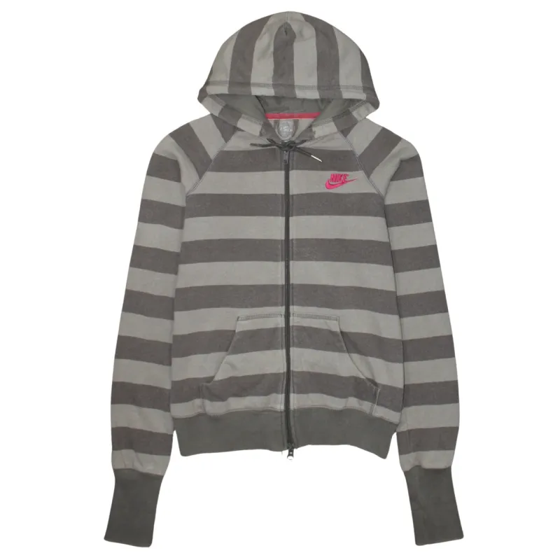 Nike Grey Stripe Full Zip Hoodie Men's XSmall Embroidered Pink Logo Pockets Sweatshirt made by Nike