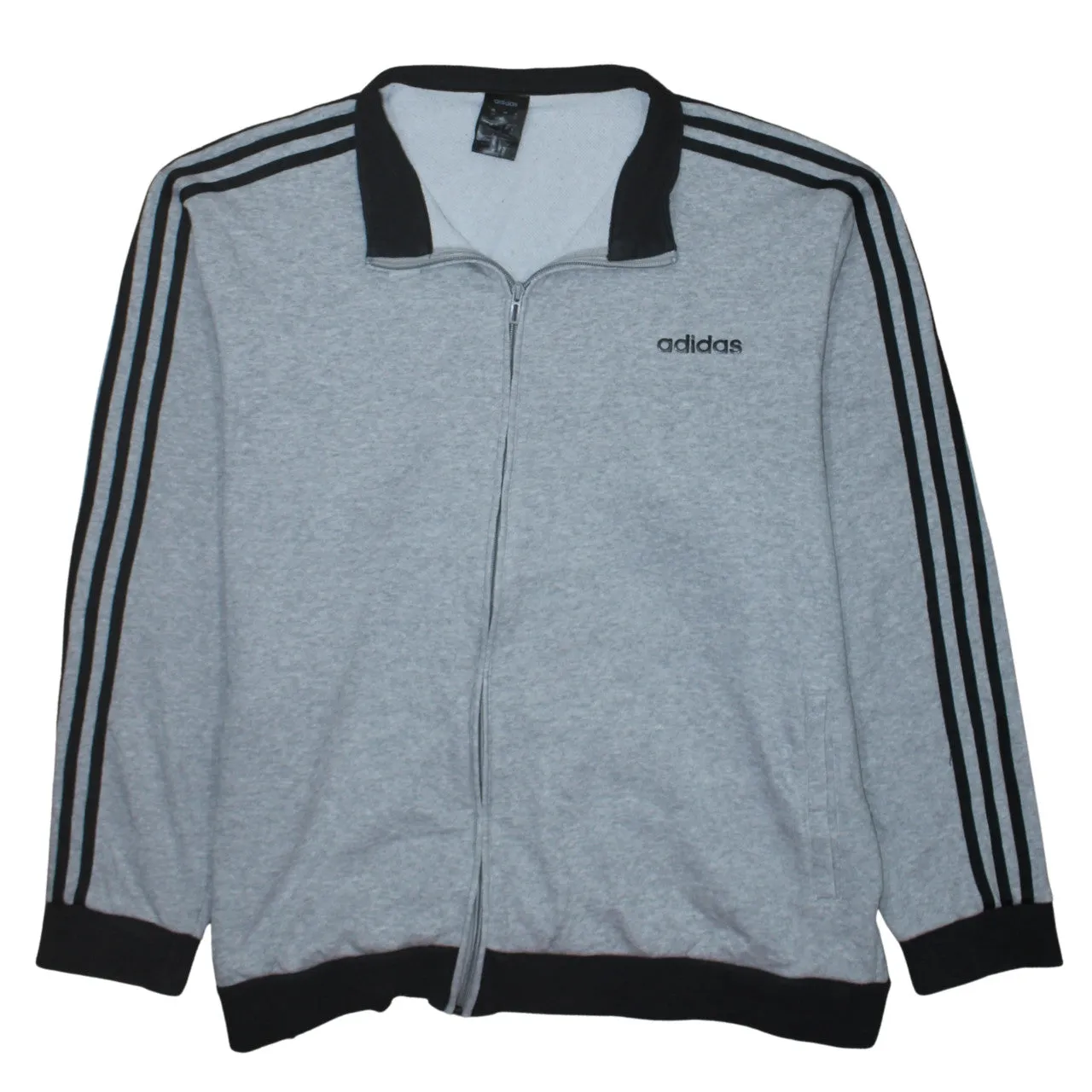 Adidas Grey Full Zip Sweatshirt Men's XXLarge Three Stripe Sleeve Embroidered Logo Track Top sold by Vintage Club
