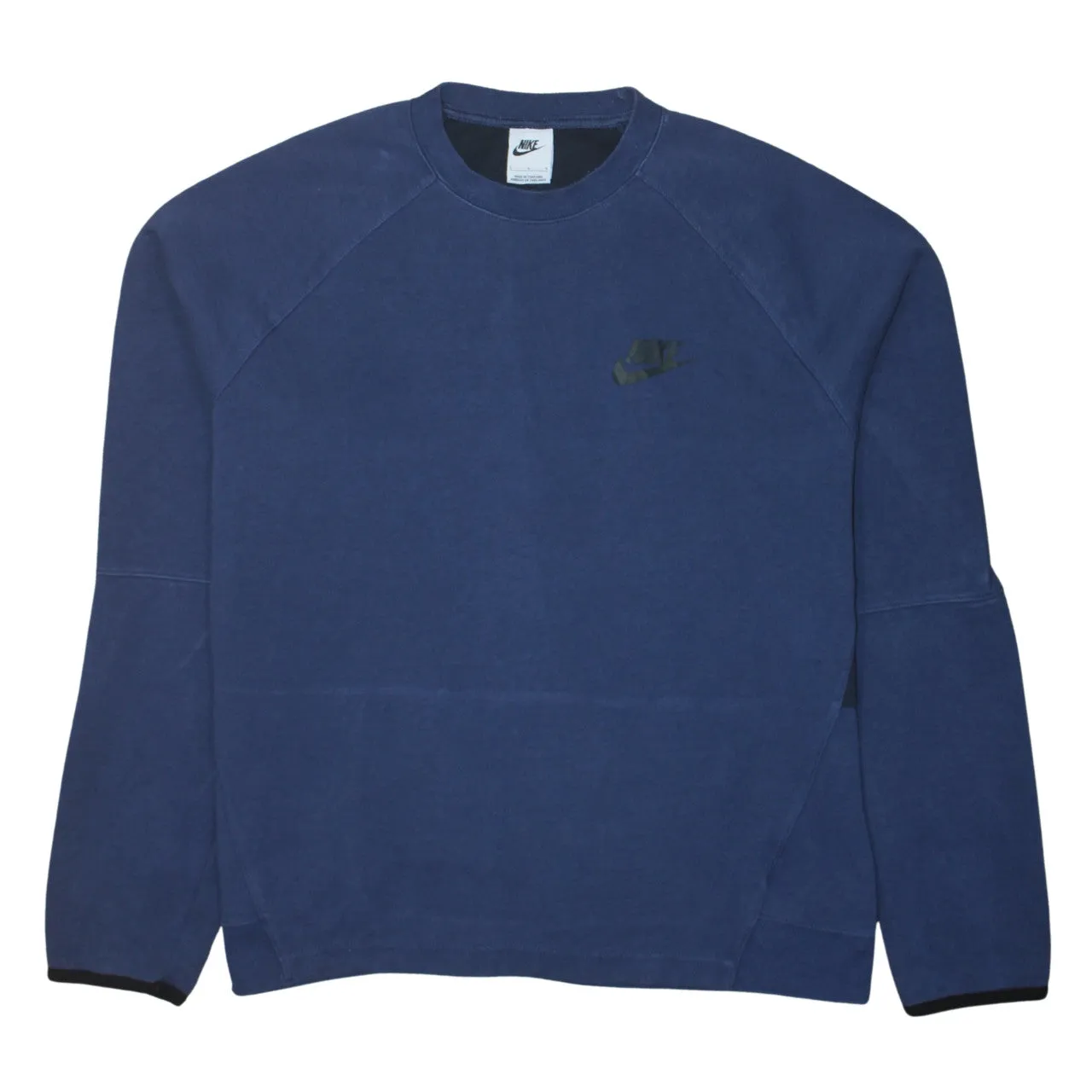 Nike Navy Blue Sweatshirt Men's Large Printed Swoosh Logo Raglan Sleeve Pullover Top sold by Vintage Club