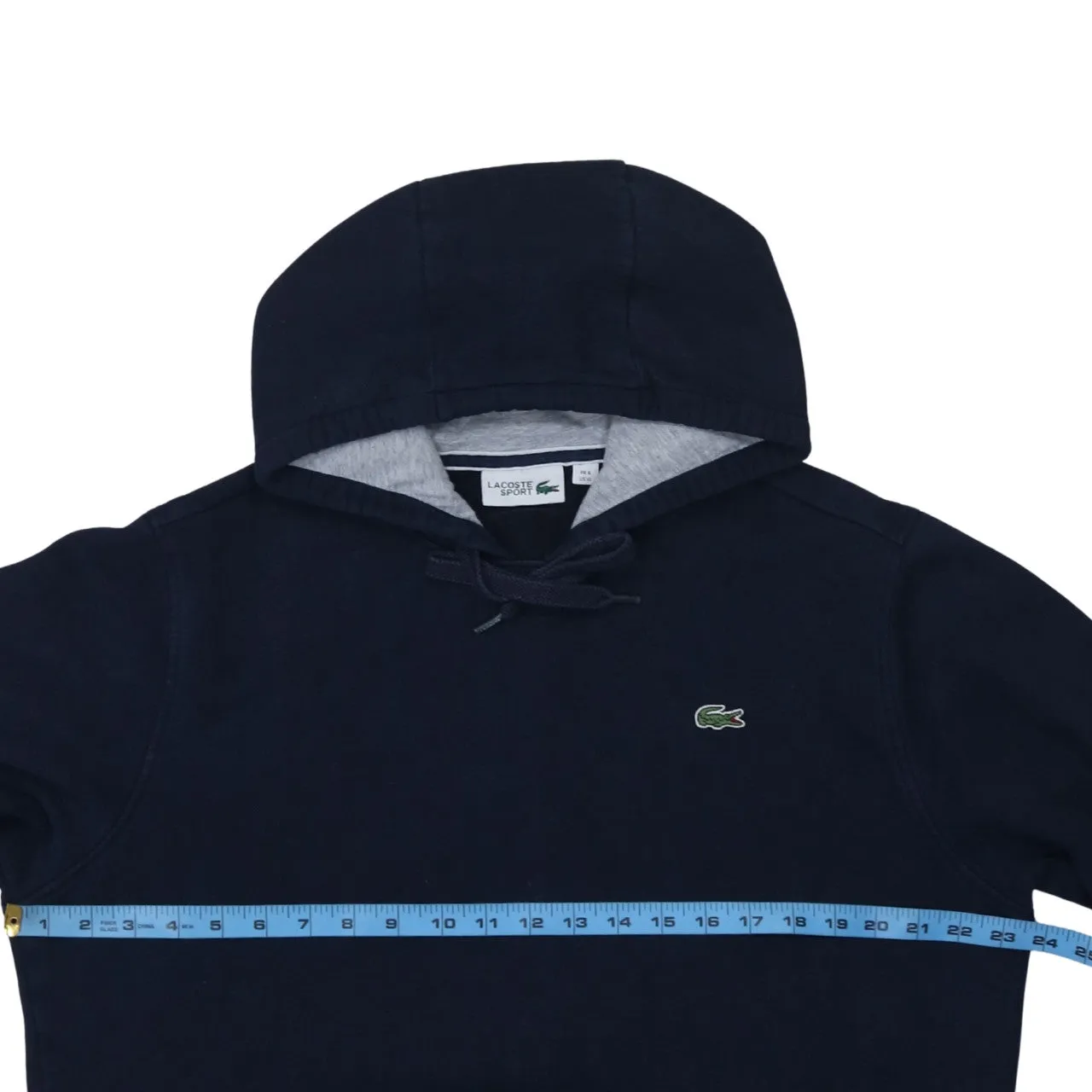 Lacoste Navy Blue Hoodie Women’s XLarge Embroidered Croc Logo Drawstring Hood Pullover Sweatshirt sold by Vintage Club product image thumbnail 5