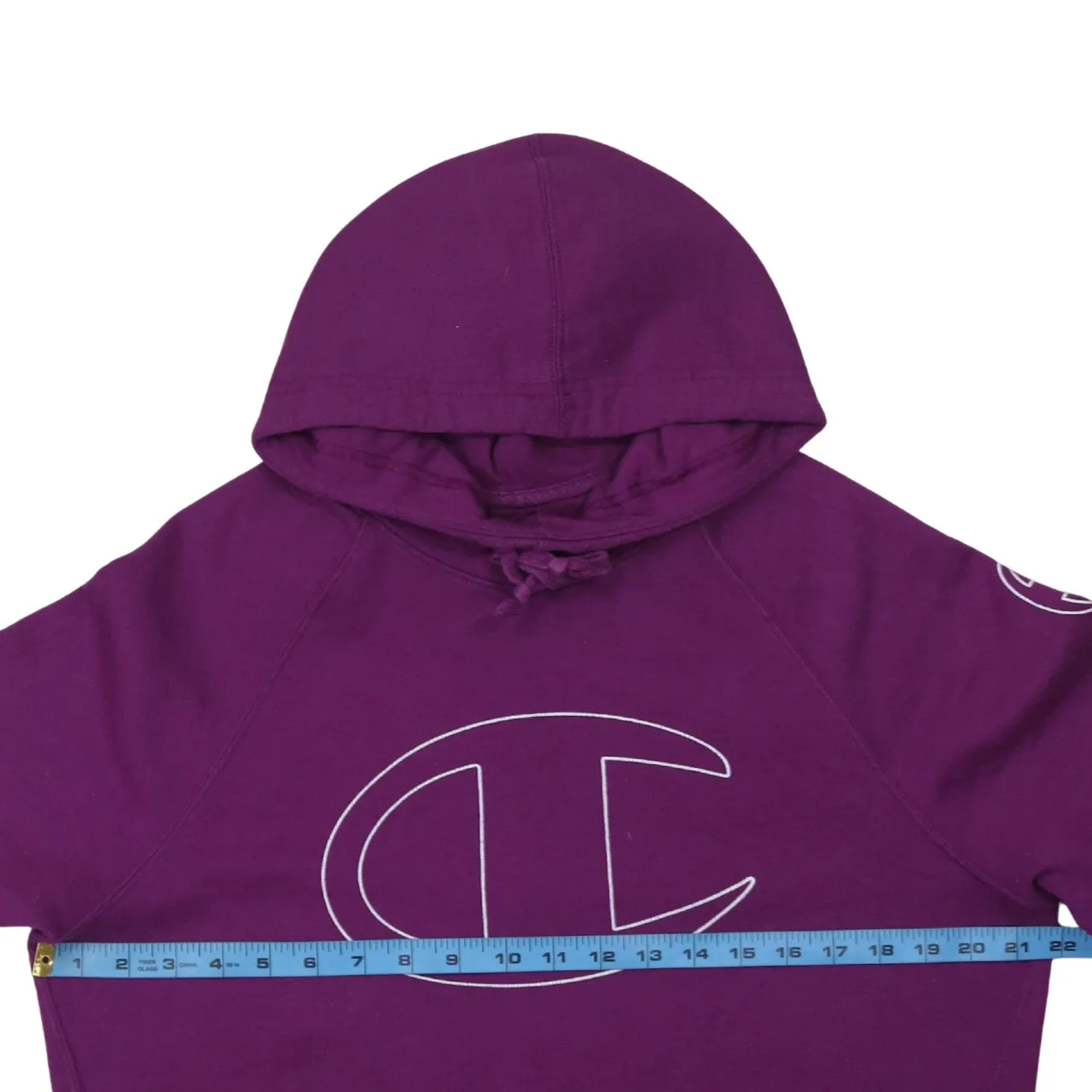 Champion Purple Hoodie Women’s Large Embroidered Outline Logo Sleeve Script Pullover Sweatshirt sold by Vintage Club product image thumbnail 5