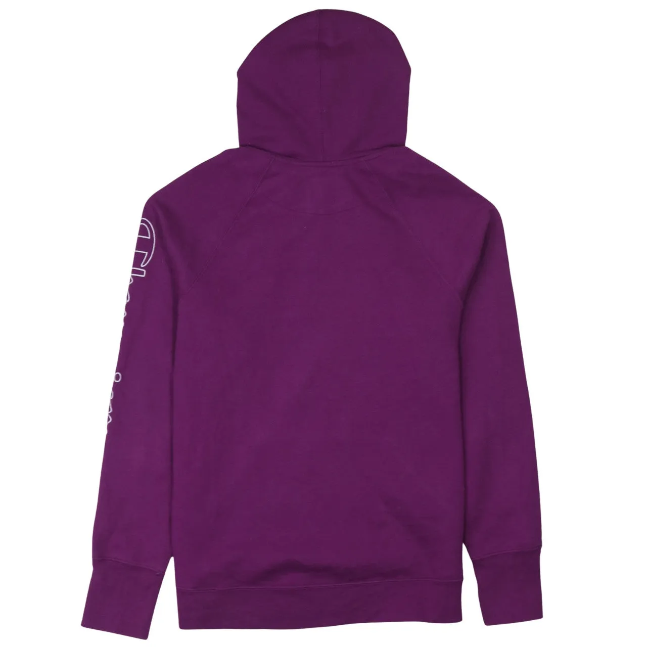 Champion Purple Hoodie Women’s Large Embroidered Outline Logo Sleeve Script Pullover Sweatshirt sold by Vintage Club product image thumbnail 2